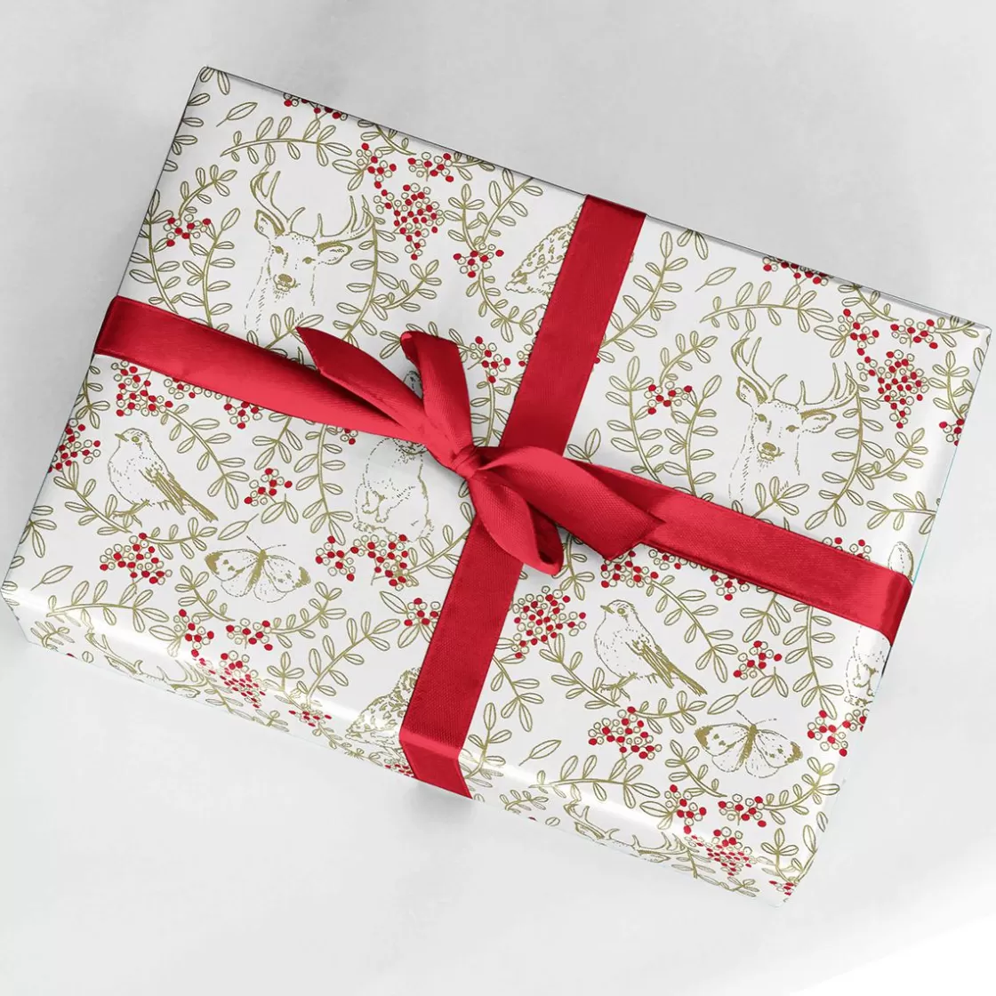 Papel De Regalo | Go Green - Envoltorio Para Regalo Ecológico>DecoWoerner Papel De Envolver Sostenible Con Animales Del Bosque, Vides Y Bayas Rojas - Bobina De Papel De Regalo De 50 M multicolor