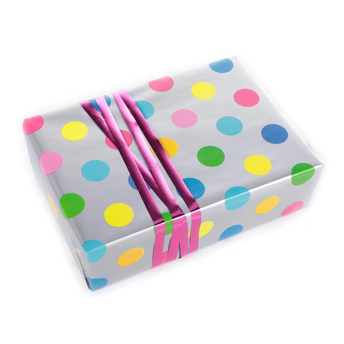 Papel De Regalo | Go Green - Envoltorio Para Regalo Ecológico>DecoWoerner Papel De Envolver Sostenible, Plateado Y Con Puntos De Colores - Bobina De Papel De Envolver De 50 M plata