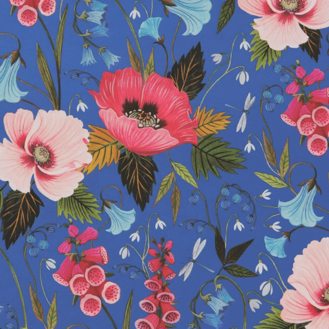 Papel De Regalo | Go Green - Envoltorio Para Regalo Ecológico>DecoWoerner Papel De Regalo Sostenible Con Flores Y Libélulas - Bobina De Papel De Regalo Sostenible De 50 M azul