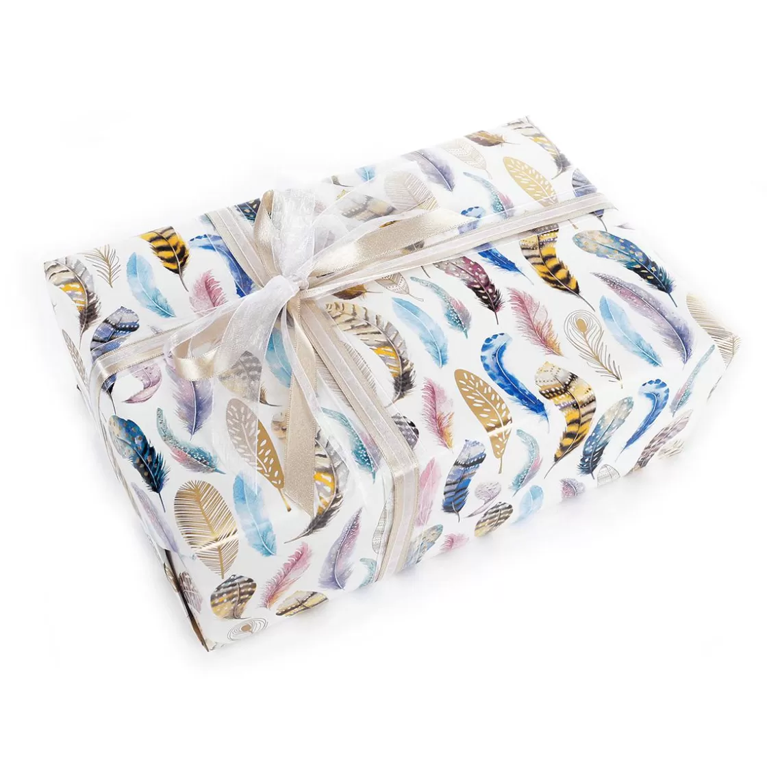 Papel De Regalo | Go Green - Envoltorio Para Regalo Ecológico>DecoWoerner Papel De Regalo Blanco Sostenible Con Plumas De Colores - Rollo De Papel De Regalo De 50 M multicolor