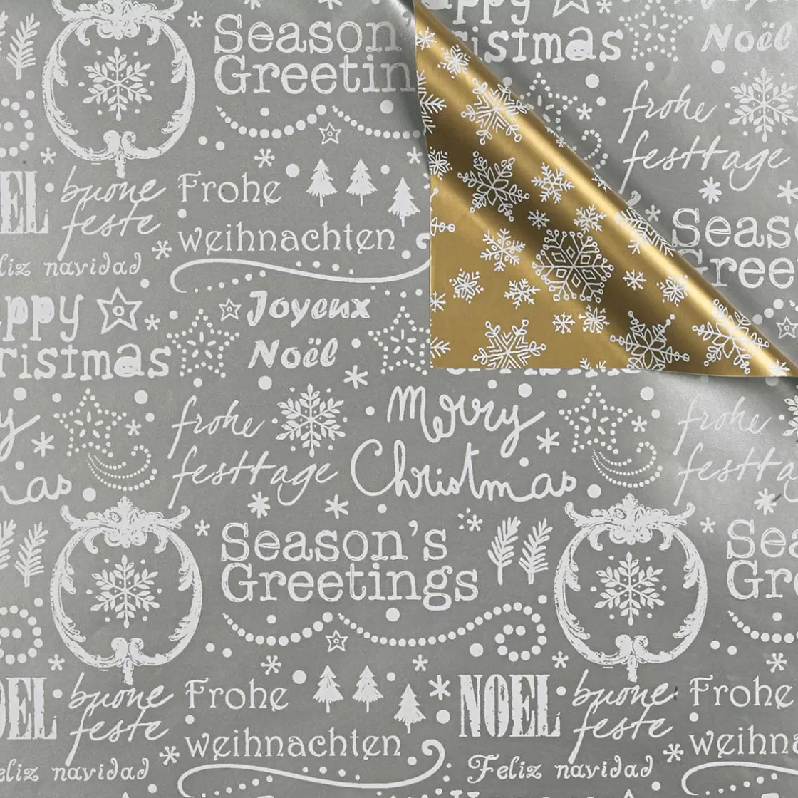 Papel De Regalo>DecoWoerner Papel De Regalo De Doble Cara Dorado Y Plateado Con Símbolos Navideños - Rollo De Papel De Regalo De 50 M oro