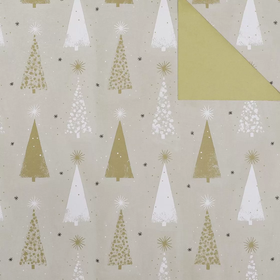 Papel De Regalo>DecoWoerner Papel De Regalo Doble Cara Árboles De Navidad Dorado / Crema oro