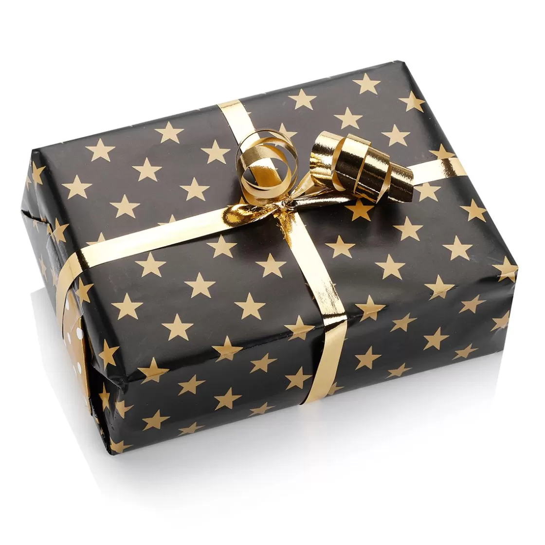 Papel De Regalo>DecoWoerner Papel De Regalo Navideño De Doble Cara Con Estrellas Y Puntos Negros Y Dorados - Rollo De Papel De Regalo De 50 M oro