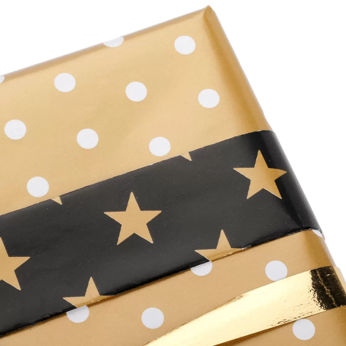 Papel De Regalo>DecoWoerner Papel De Regalo Navideño De Doble Cara Con Estrellas Y Puntos Negros Y Dorados - Rollo De Papel De Regalo De 50 M oro