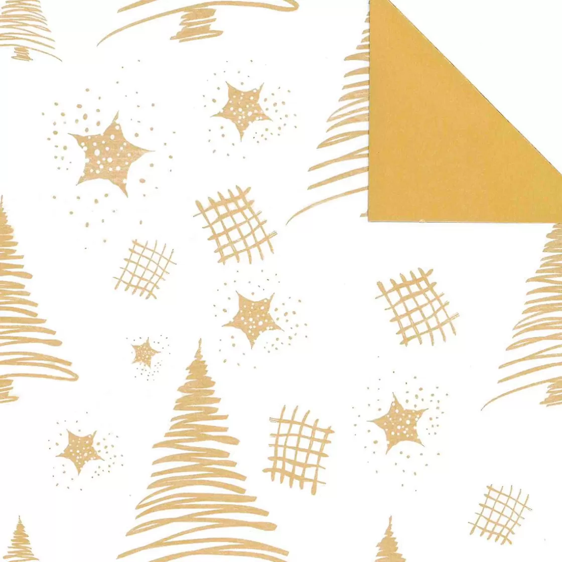 Papel De Regalo | Go Green - Envoltorio Para Regalo Ecológico>DecoWoerner Papel De Regalo Navideño Sostenible De Doble Cara Con Abetos Y Estrellas En Dorado - Bobina De Papel De Regalo De 50 M oro