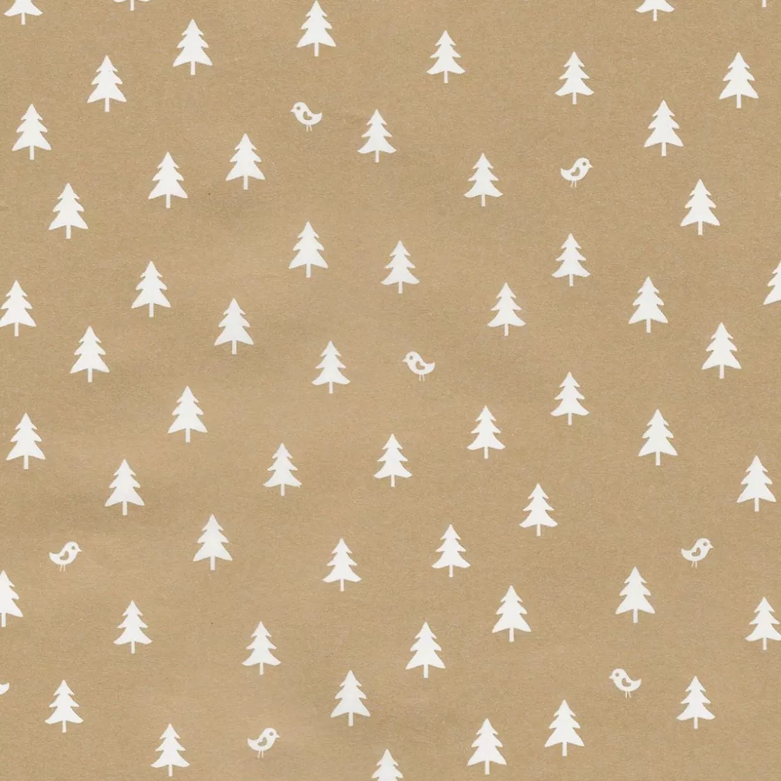 Papel De Regalo | Go Green - Envoltorio Para Regalo Ecológico>DecoWoerner Papel De Regalo Navideño Sostenible Y Dorado Con Abetos Blancos - Bobina De Papel De Regalo De 50 M oro