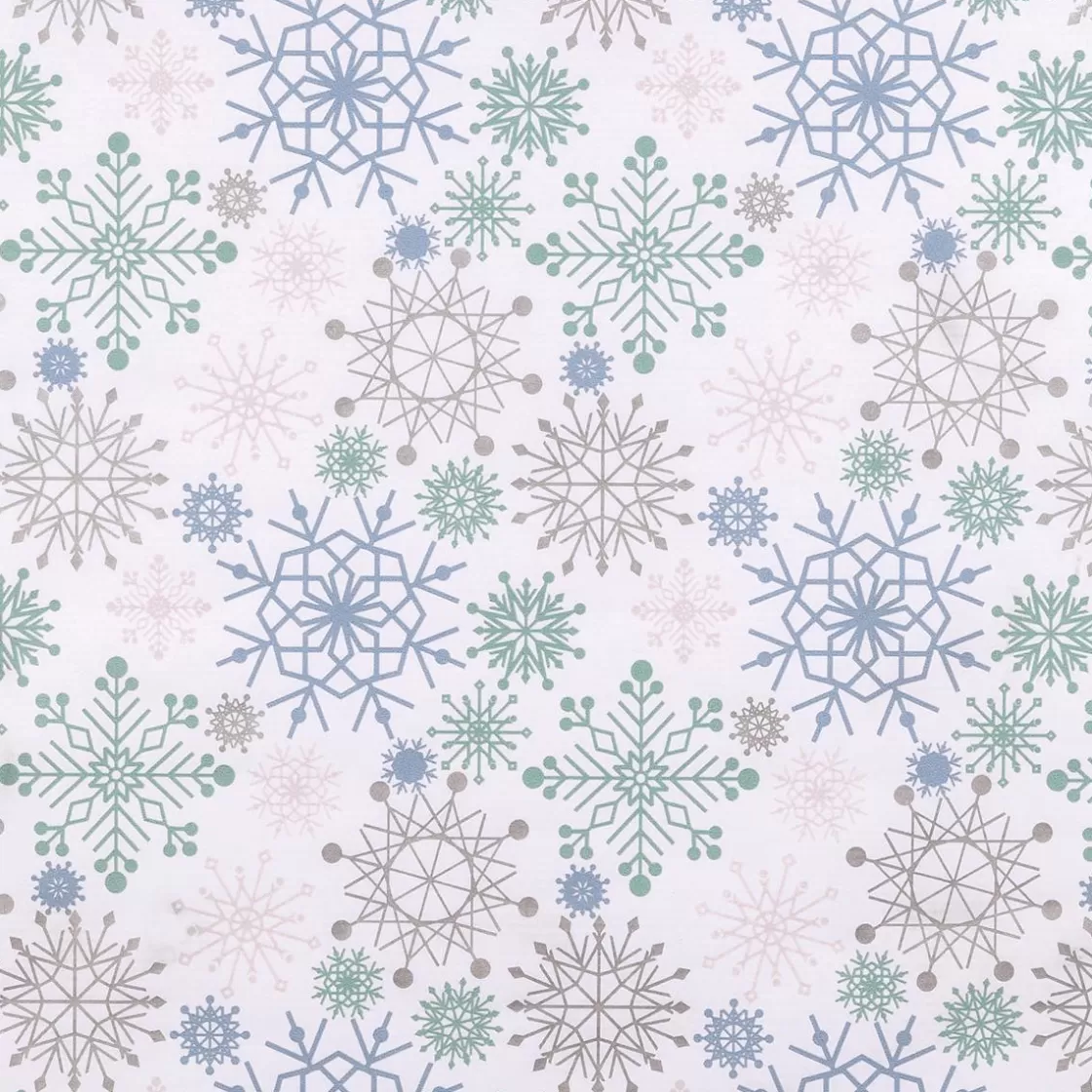 Papel De Regalo>DecoWoerner Papel Kraft Con Copos De Nieve En Azul Claro, Rosa, Plata Y Menta - Rollo De Papel De Regalo De 50 M blanco