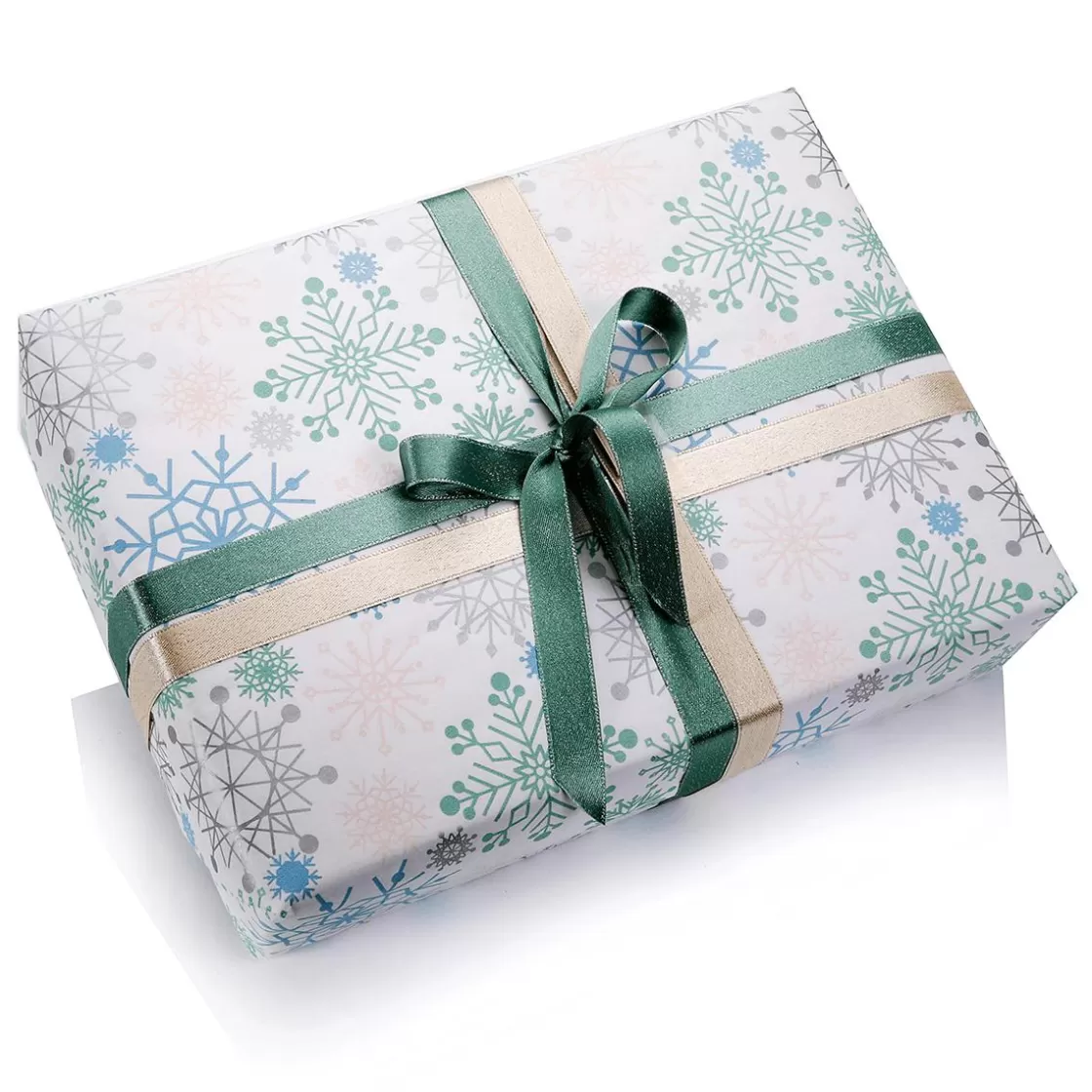 Papel De Regalo>DecoWoerner Papel Kraft Con Copos De Nieve En Azul Claro, Rosa, Plata Y Menta - Rollo De Papel De Regalo De 50 M blanco