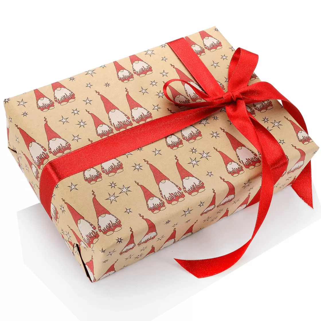 Papel De Regalo | Go Green - Envoltorio Para Regalo Ecológico>DecoWoerner Papel Kraft Reciclado Con Amigo Invisible Rojo Y Estrellas Blancas - Bobina De Papel De Regalo De 50 M marrón