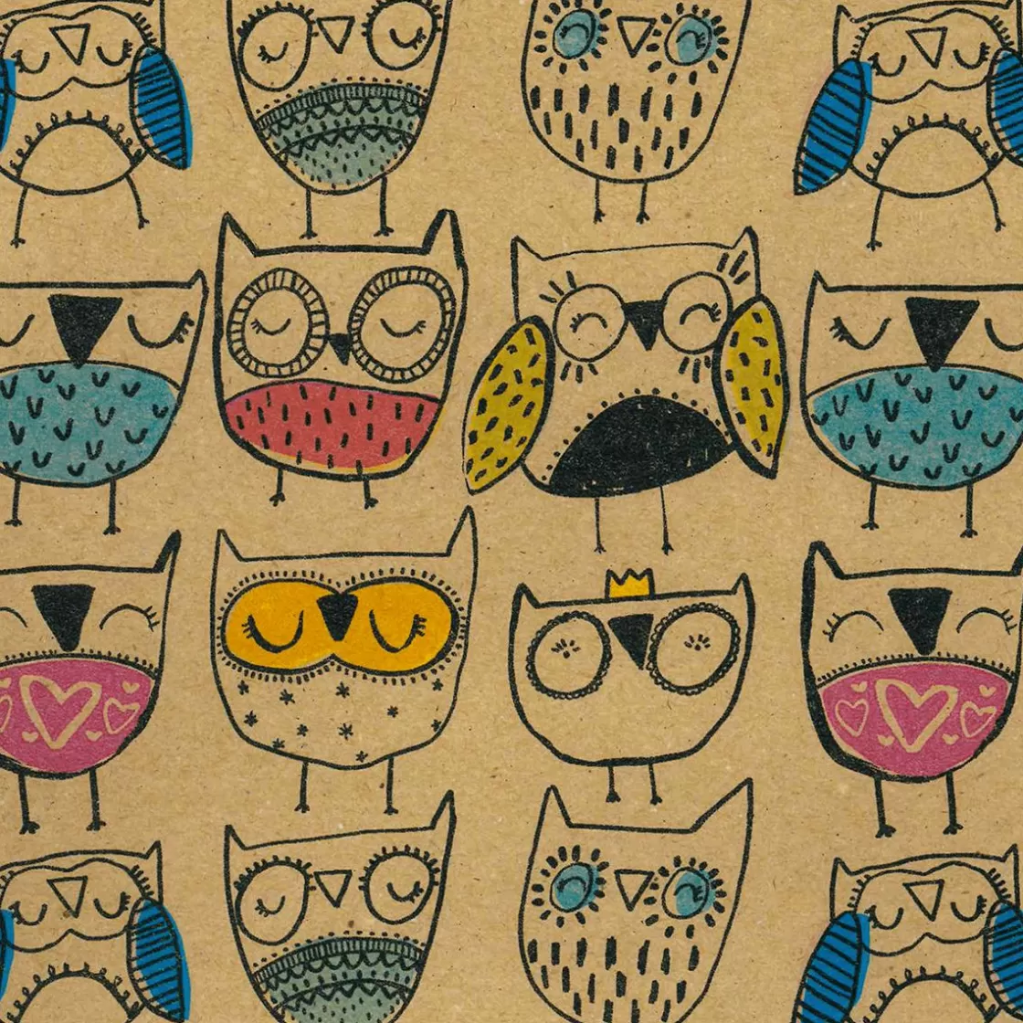 Papel De Regalo | Go Green - Envoltorio Para Regalo Ecológico>DecoWoerner Papel Kraft Reciclado Con Búhos De Colores - Rollo De Papel De Regalo De 50 M. multicolor