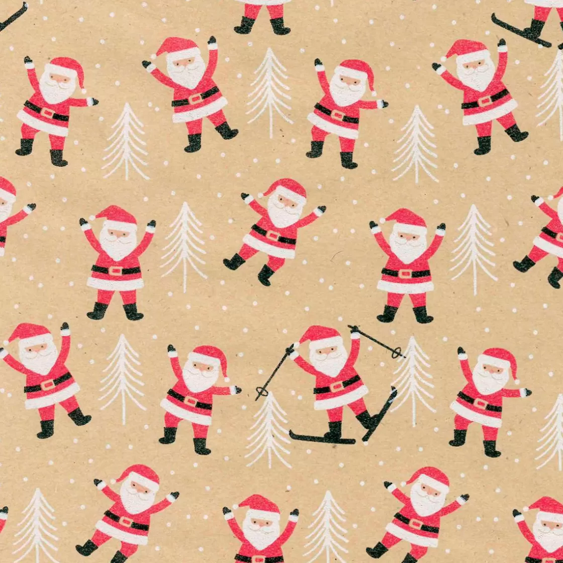 Papel De Regalo | Go Green - Envoltorio Para Regalo Ecológico>DecoWoerner Papel Kraft Reciclado Con Papá De Noel Y Abetos Blancos - Rollo De Papel De Envolver De 50m marrón