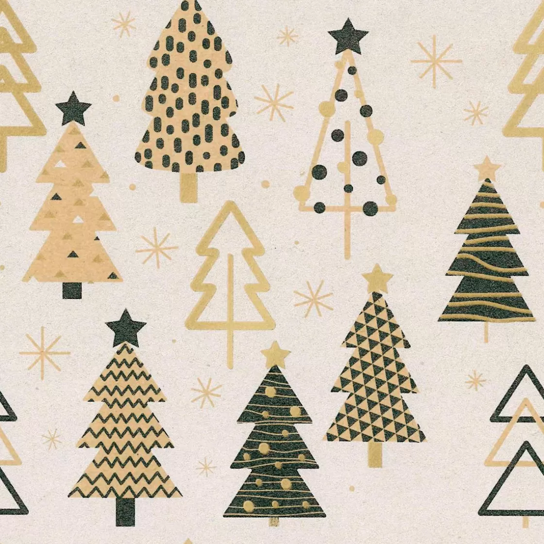 Papel De Regalo | Go Green - Envoltorio Para Regalo Ecológico>DecoWoerner Papel Kraft Reciclado Con árboles De Navidad En Beige, Negro Y Dorado - Bobina De Papel De Regalo De 50 M marrón