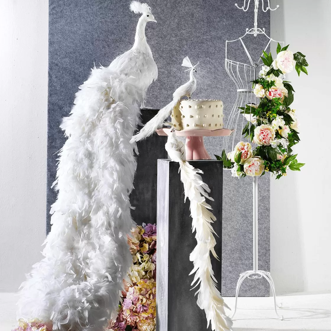 Decoración De Animales | Decoración Temática>DecoWoerner Pavo Real Decorativo, Longitud: 150 Cm blanco