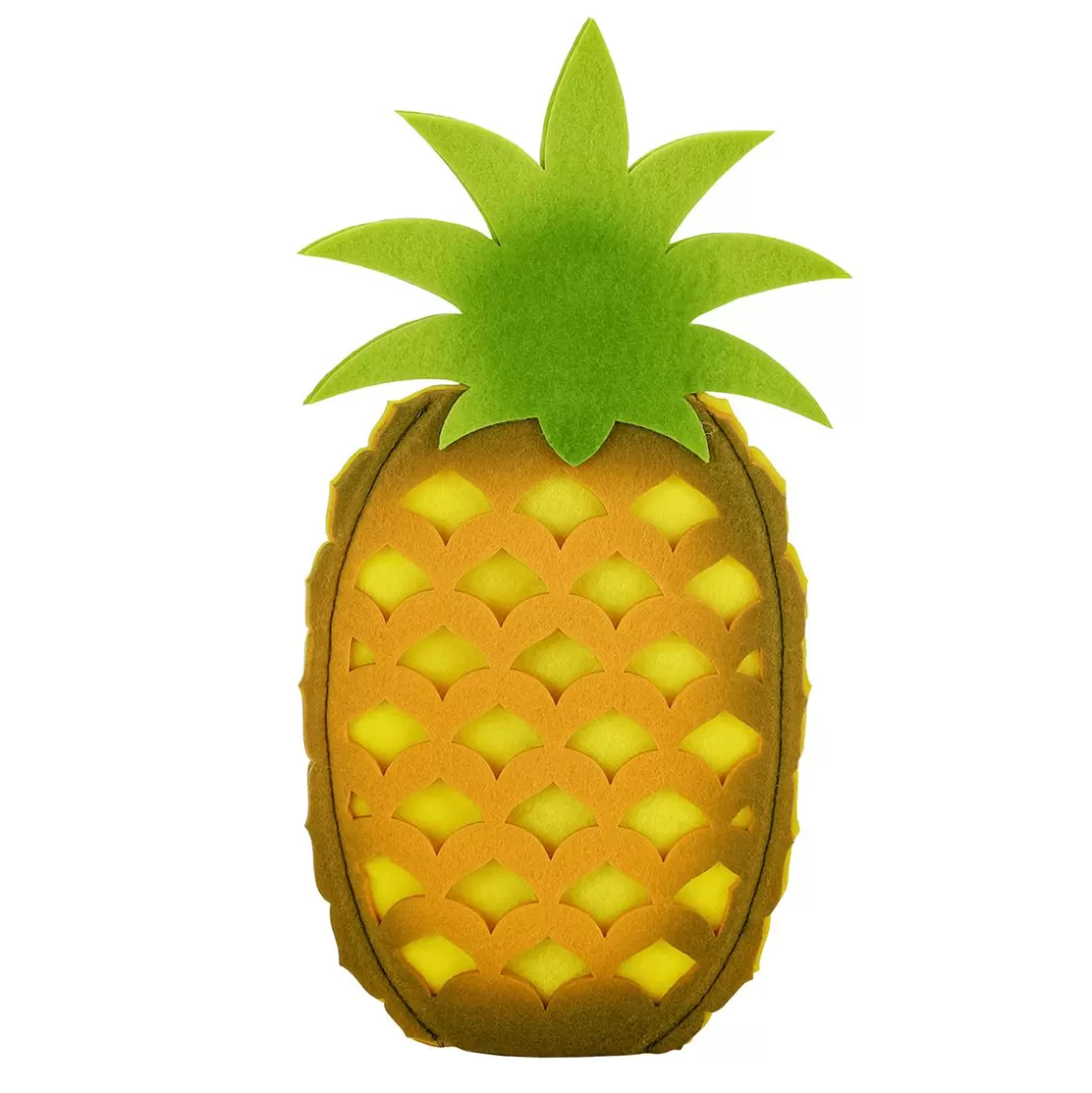 Decoración De Verano>DecoWoerner Piña Decorativa De Fieltro Sobre Base De Madera 35 Cm amarillo
