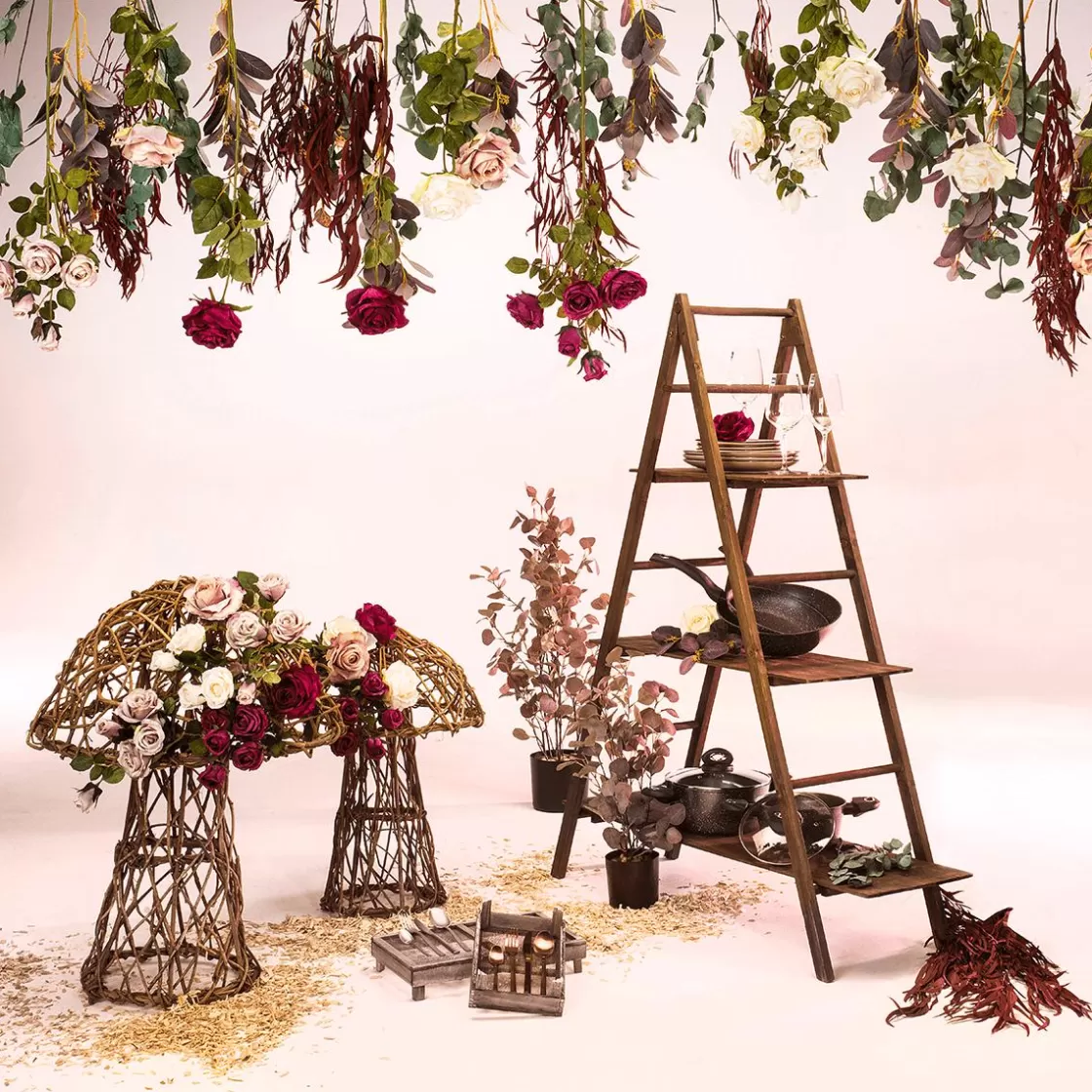Decoración Temática | Flores Artificiales>DecoWoerner Rama De Rosa Artificial, 73 Cm, Color Púrpura rojo