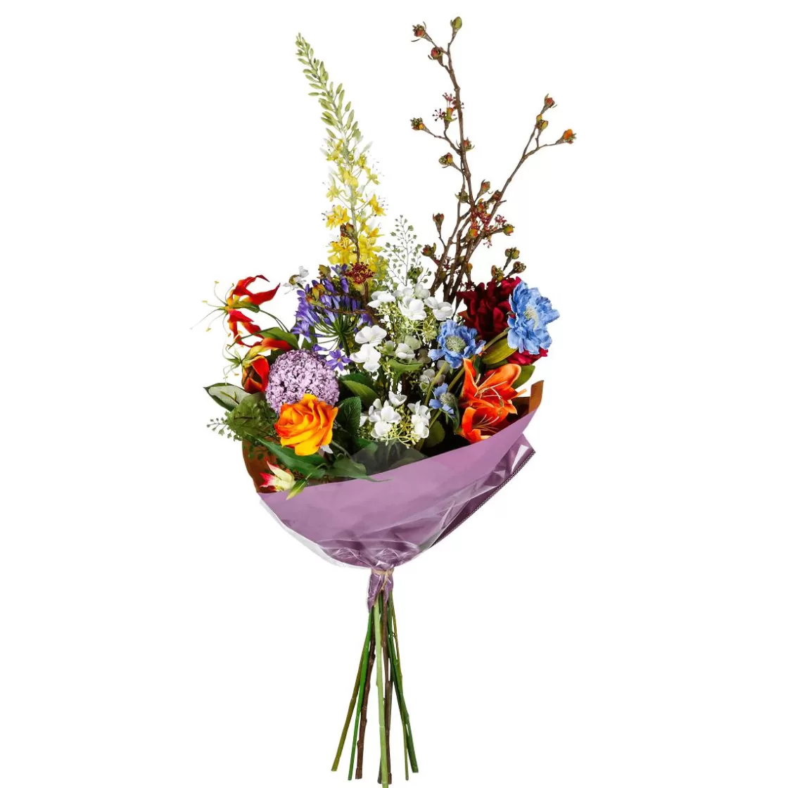 Ramos Y Coronas De Flores>DecoWoerner Ramo De Flores Artificiales Mixtas Naranja Azul Blanco 104 Cm multicolor