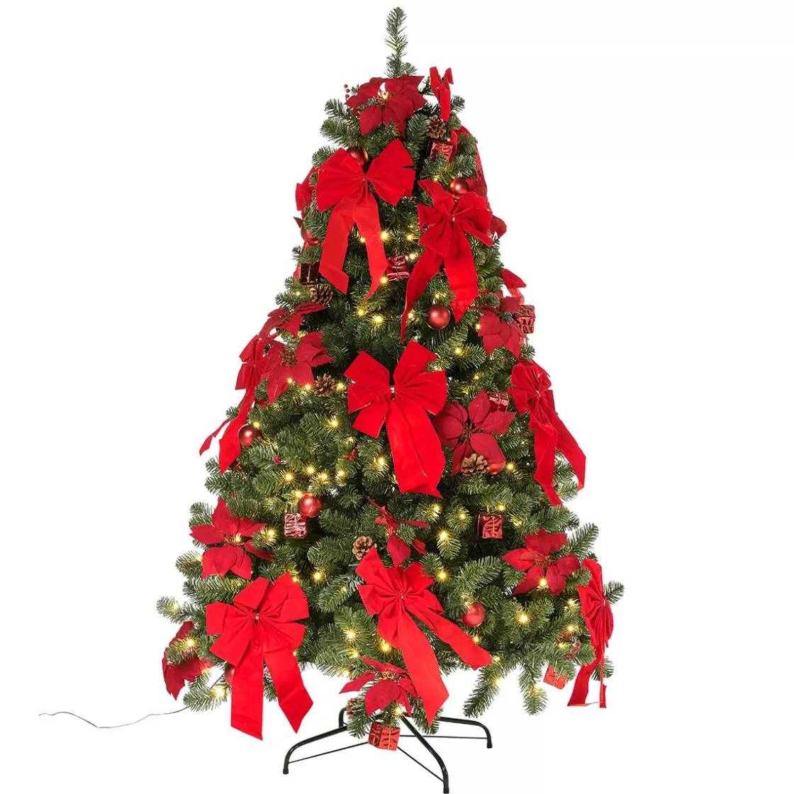 Árboles De Navidad Artificiales>DecoWoerner Árbol De Navidad Artificial Decorado Con LED, Adornos Navideños s, Lazos, Flores De Navidad Y Pequeños Regalos 210 Cm rojo
