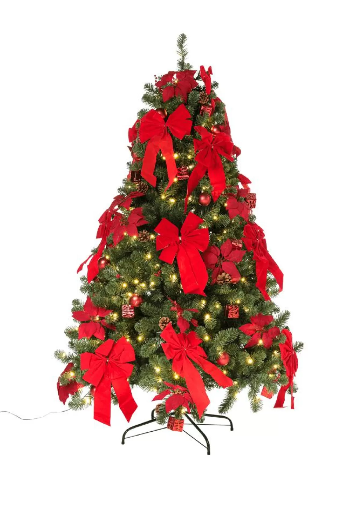Árboles De Navidad Artificiales>DecoWoerner Árbol De Navidad Artificial Decorado Con LED, Adornos Navideños s, Lazos, Flores De Navidad Y Pequeños Regalos 240 Cm rojo