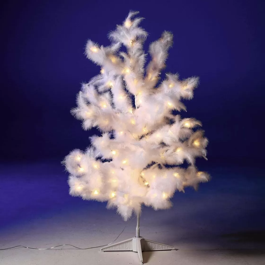 Decoración Navideña Xxl | Luces De Navidad>DecoWoerner Árbol Decorativo Con Plumas, LED Cálido, 120 Cm blanco