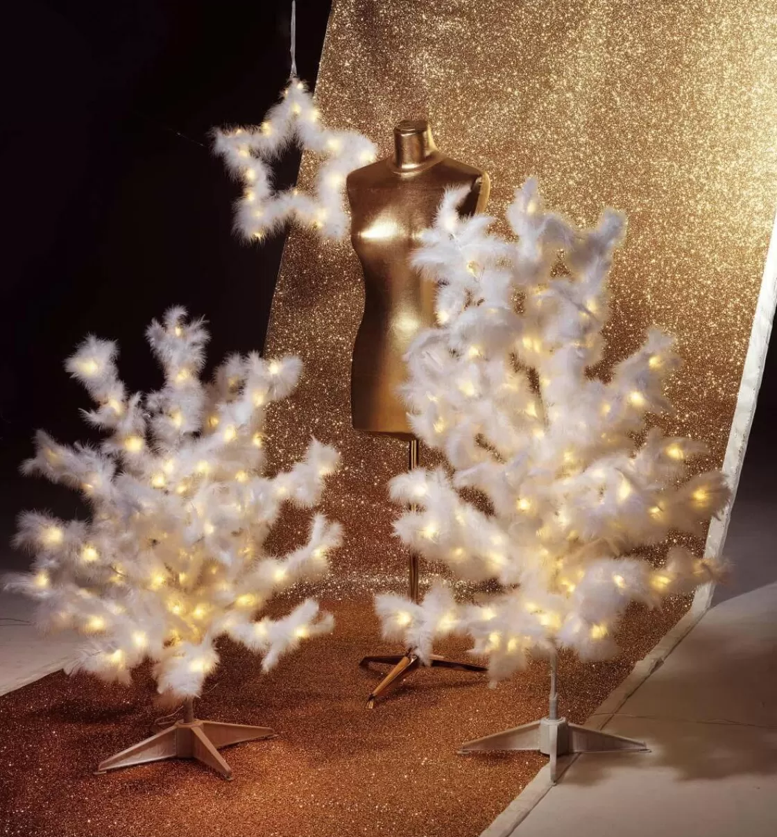 Luces De Navidad>DecoWoerner Árbol Decorativo Con Plumas, LED Cálido, 90 Cm blanco