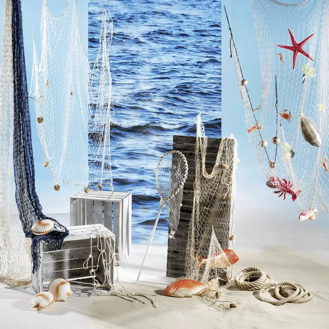 Decoración De Verano>DecoWoerner Red De Pesca Con Flotadores 150 X 100 Cm marrón