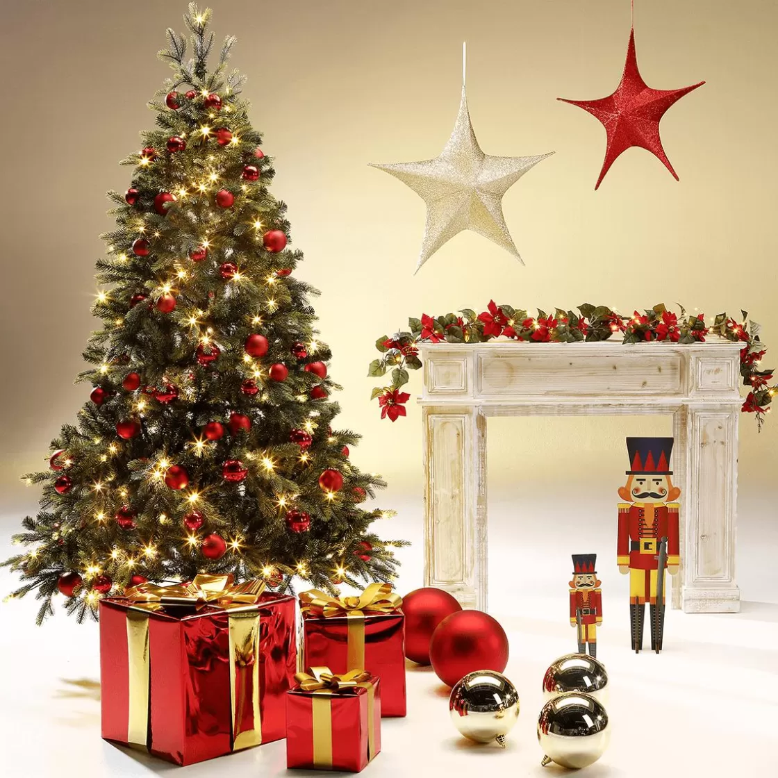 Figuras De Navidad>DecoWoerner Regalo De Navidad 30 Cm Con Lazo Dorado rojo