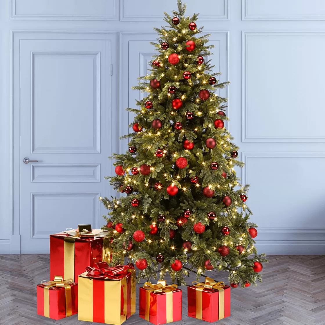 Figuras De Navidad>DecoWoerner Regalo De Navidad 30 Cm Con Lazo Dorado rojo