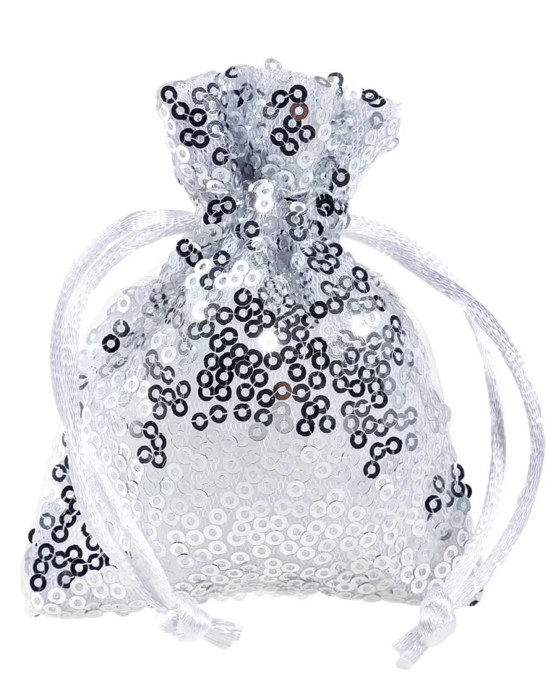 Bolsitas Con Cordón>DecoWoerner Saquitos De Organza Lentejuelas 10 Cm, 10 Piezas, plata
