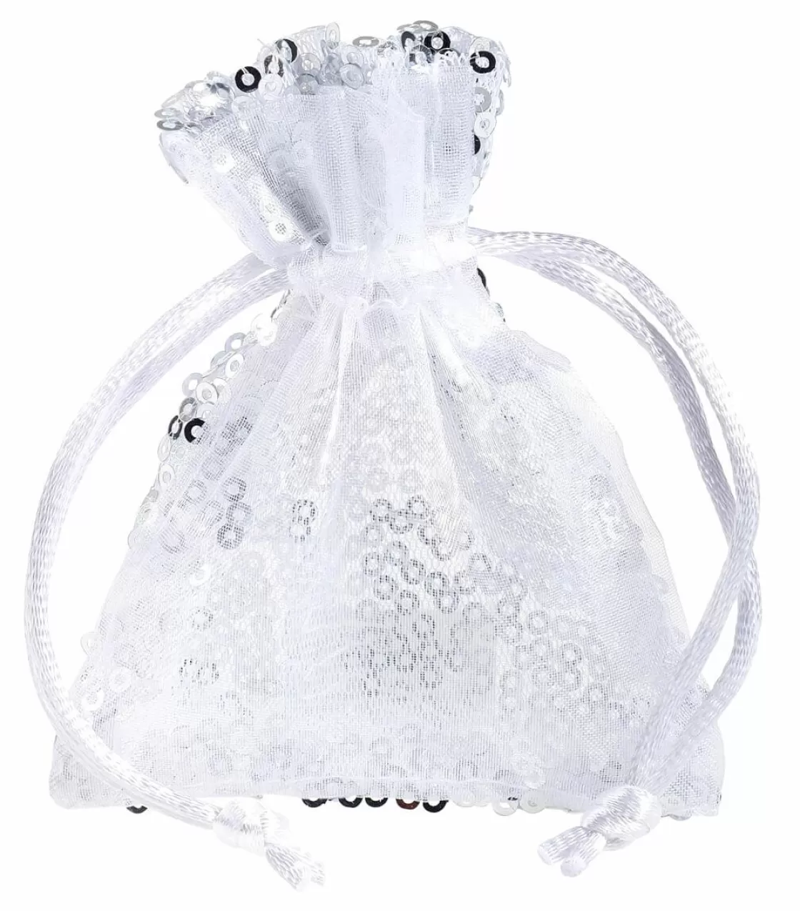 Bolsitas Con Cordón>DecoWoerner Saquitos De Organza Lentejuelas 10 Cm, 10 Piezas, plata