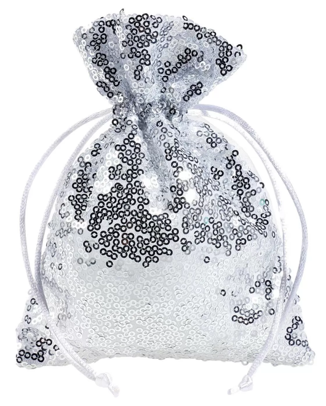 Bolsitas Con Cordón>DecoWoerner Saquitos De Organza Lentejuelas 18 Cm, 10 Piezas, plata