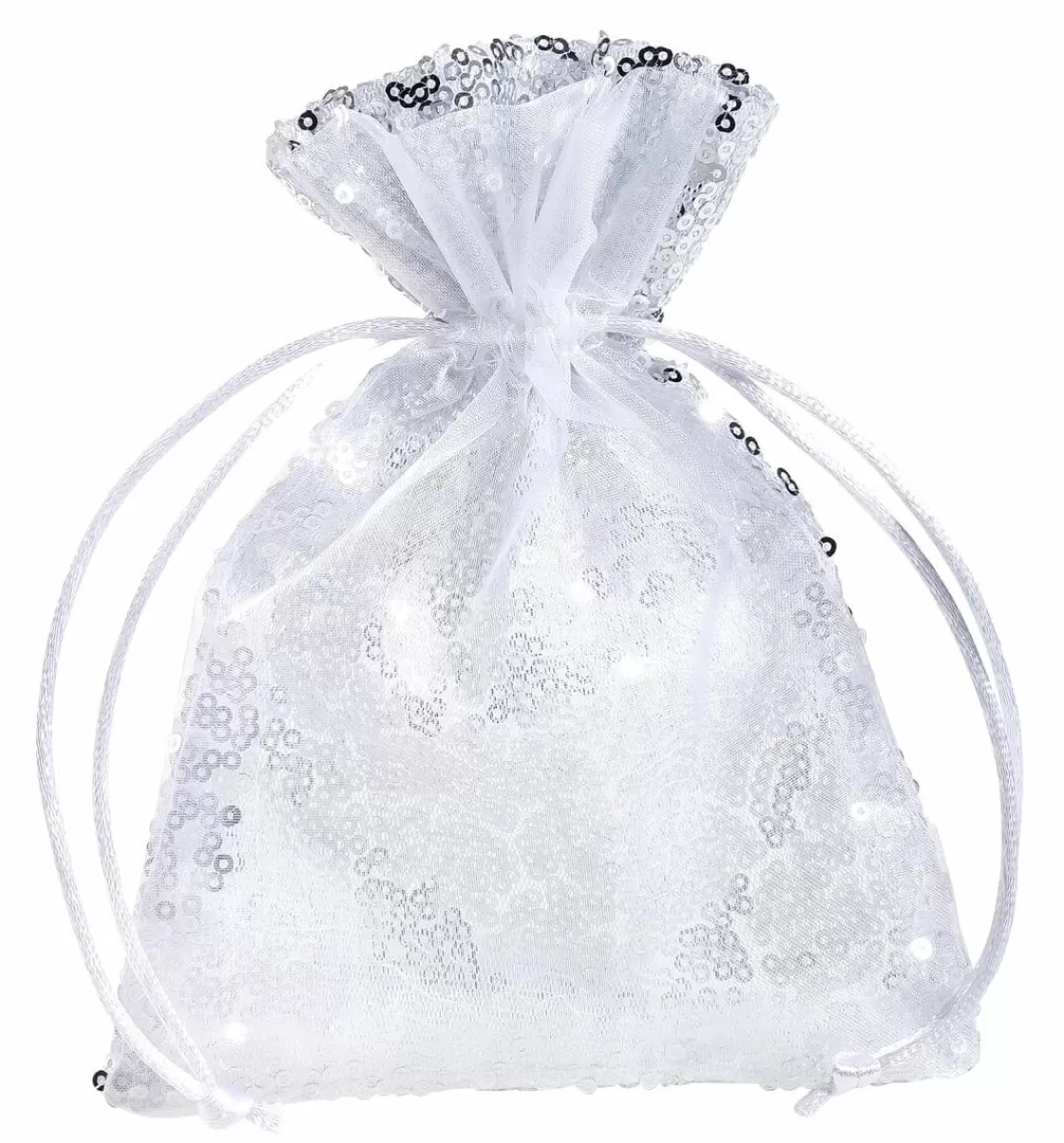 Bolsitas Con Cordón>DecoWoerner Saquitos De Organza Lentejuelas 18 Cm, 10 Piezas, plata
