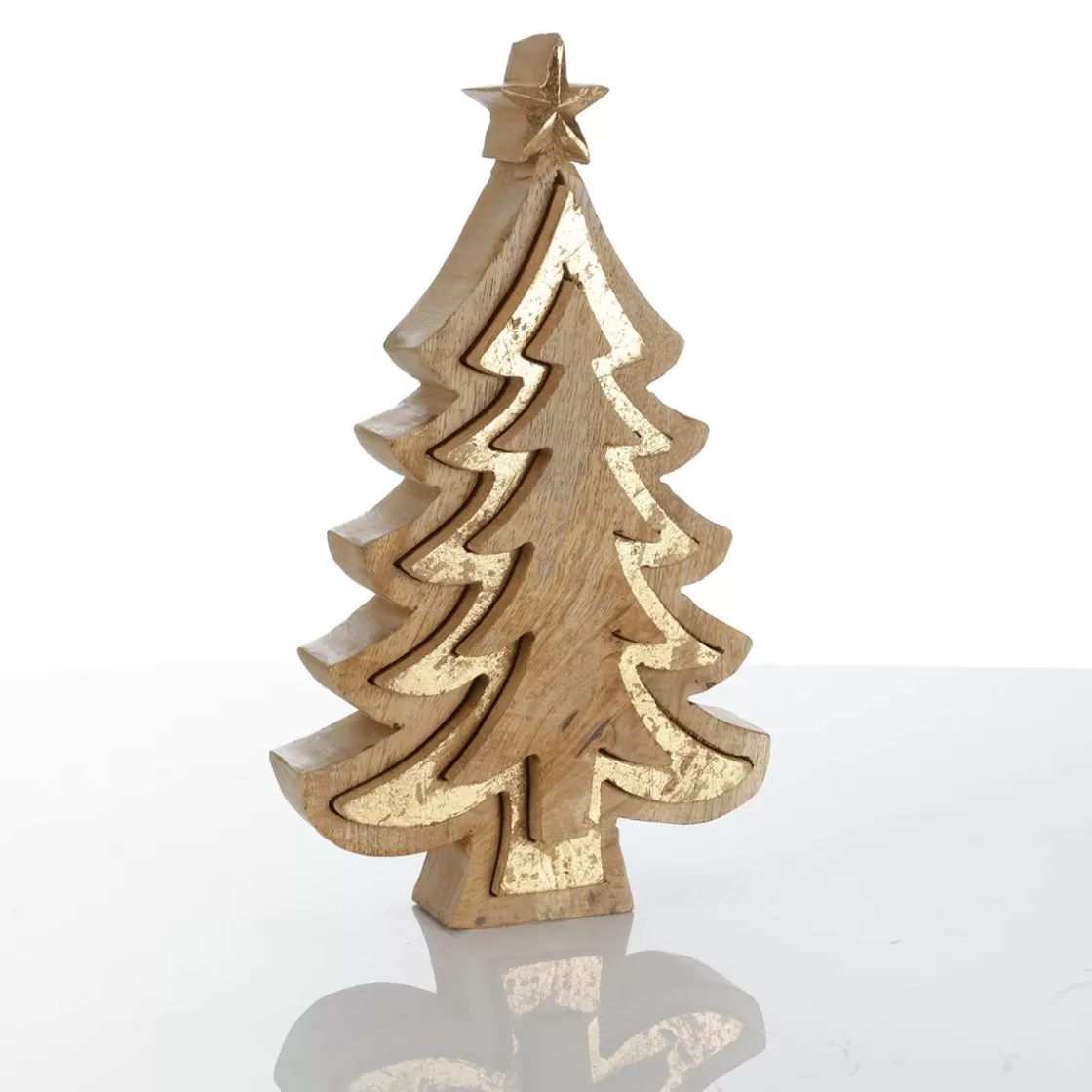 Figuras De Navidad>DecoWoerner Soporte De Madera "Abeto" De 26 Cm De Altura oro