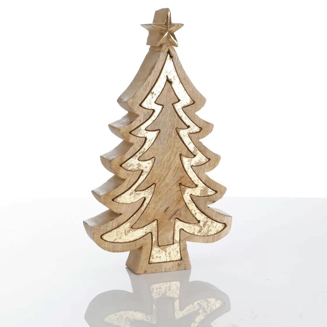 Figuras De Navidad>DecoWoerner Soporte De Madera "Abeto" De 26 Cm De Altura oro