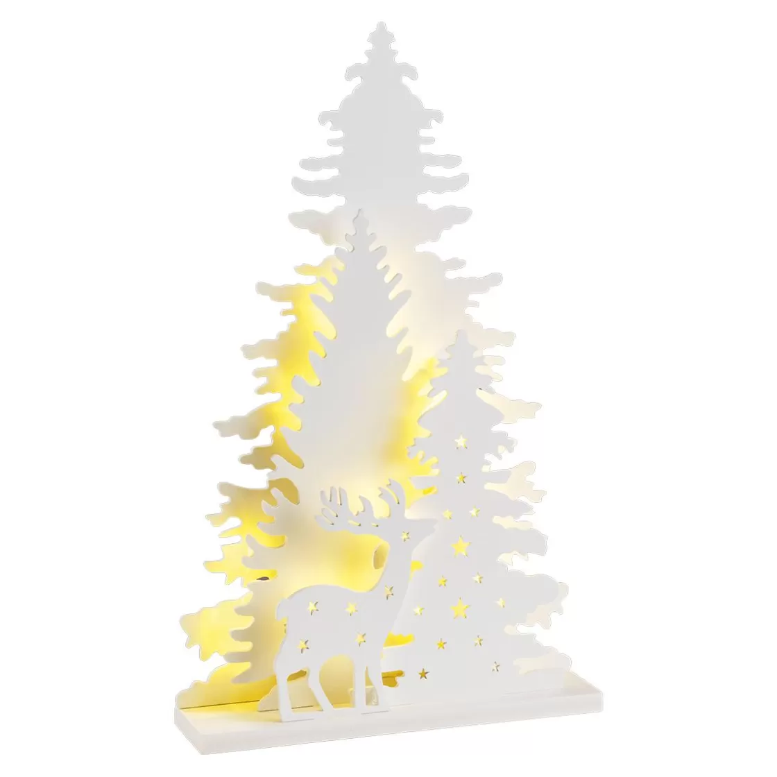 Figuras De Navidad>DecoWoerner Soporte De Madera LED Ciervo Con Abetos blanco