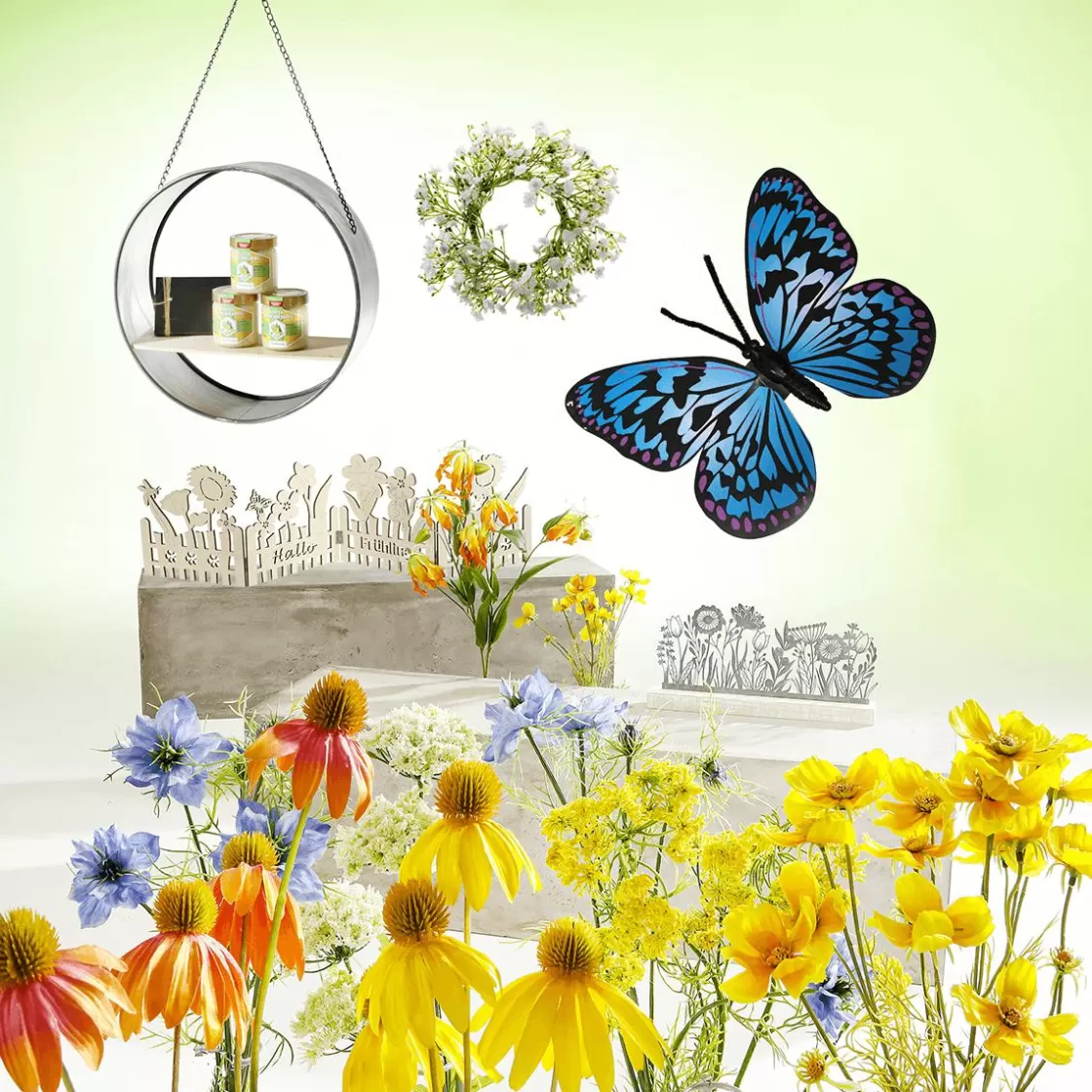 Decoración Natural | Decoración De Primavera>DecoWoerner Soporte Para Valla De Madera Siluetas De Flores De Verano 20 X 81 Cm marrón