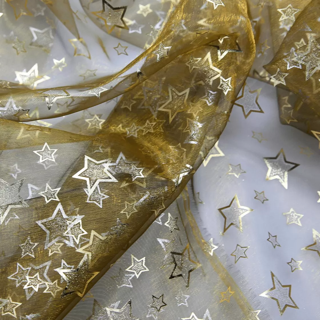 Telas>DecoWoerner Tela De Organza "Estrellitas" Dorada Anchura 145 Cm oro