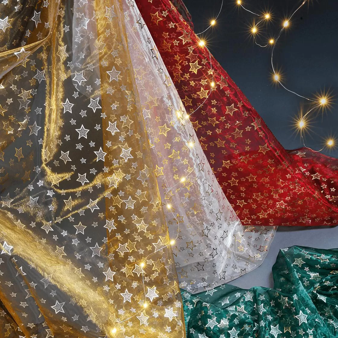 Telas>DecoWoerner Tela De Organza "Estrellitas" Dorada Anchura 145 Cm oro